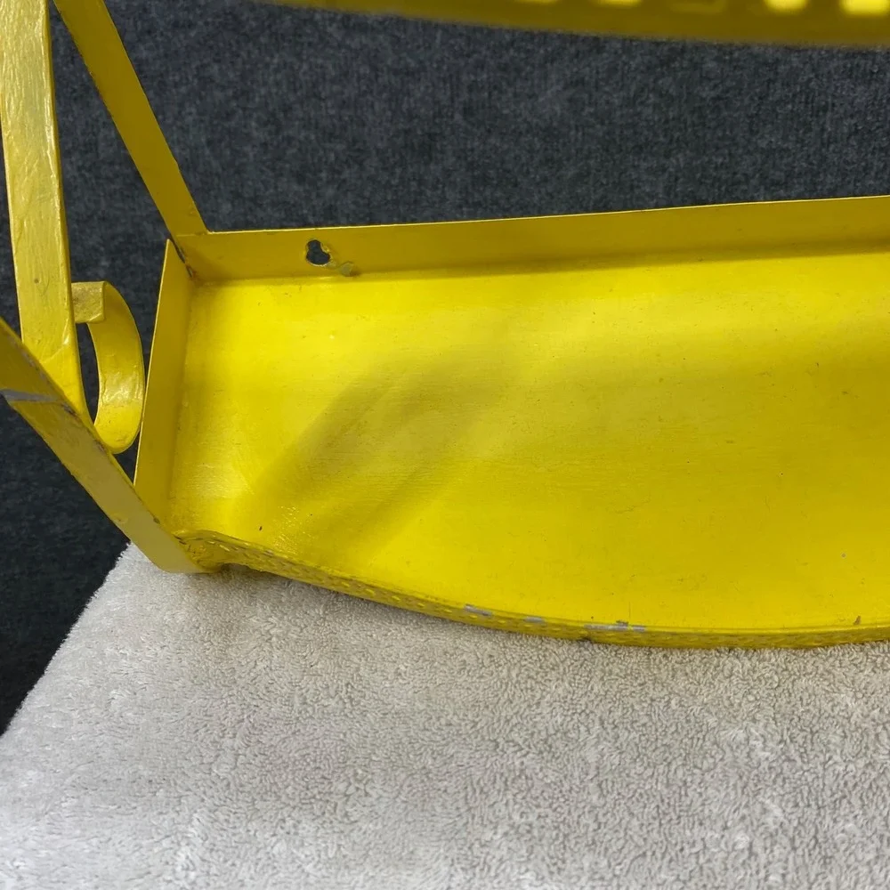 Vintage Yellow Metal 2 Tier Wall Shelf Scrollwork Gallery Rail 14x12x4